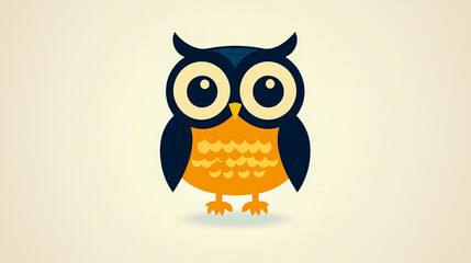 Fototapeta premium Cute cartoon owl vector illustration with large eyes and orange body on a light beige background