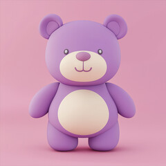 Obraz premium A cute purple teddy bear toy sits against a soft pink background, perfect for children's room decor or playful themes.