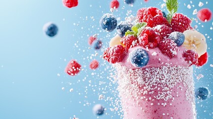 Refreshing smoothie with fresh berries closeup food photography bright