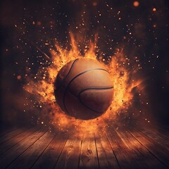 Fototapeta premium Basketball Banner with a Wooden Floor Background 