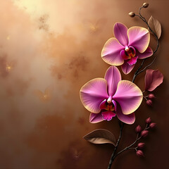 Naklejka premium Exquisite Orchid Petals on Warm Brown Background - Minimalist Botanical Art