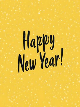'Happy New Year!' Typography with Gold Sparkles on Yellow Background. Modern New Year Card Template