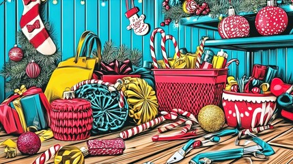 Obraz premium festive crafting inspiration: a bright room with holiday supplies on a wooden surface - perfect for a cheerful home decor poster!