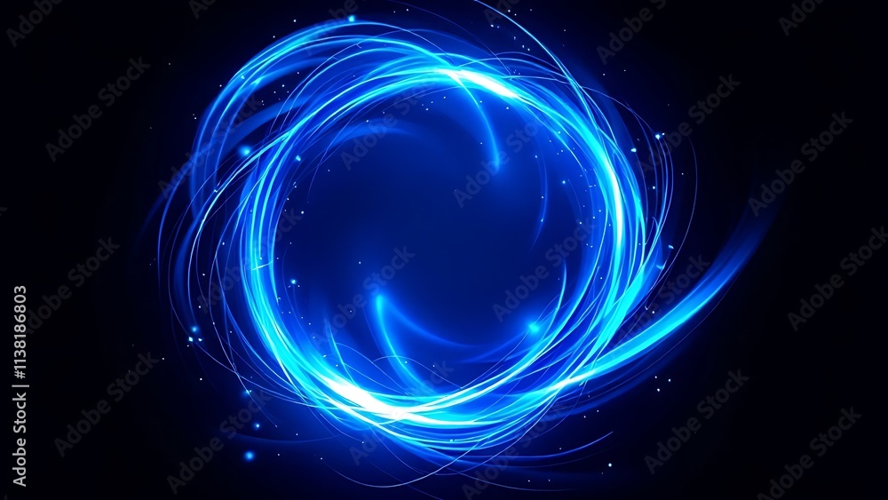 Poster swirl of neon. blue line light effect with a curve. luminous swirling background with abstract ring 