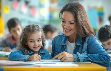 Engaging art activity in a classroom with a child and teacher enjoying creative time together