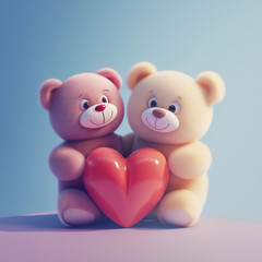 Two Plush Teddy Bears Sitting Together. with heart shape