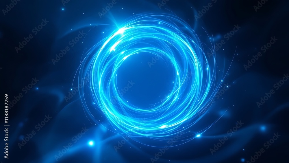 Poster swirl of neon. blue line light effect with a curve. luminous swirling background with abstract ring 