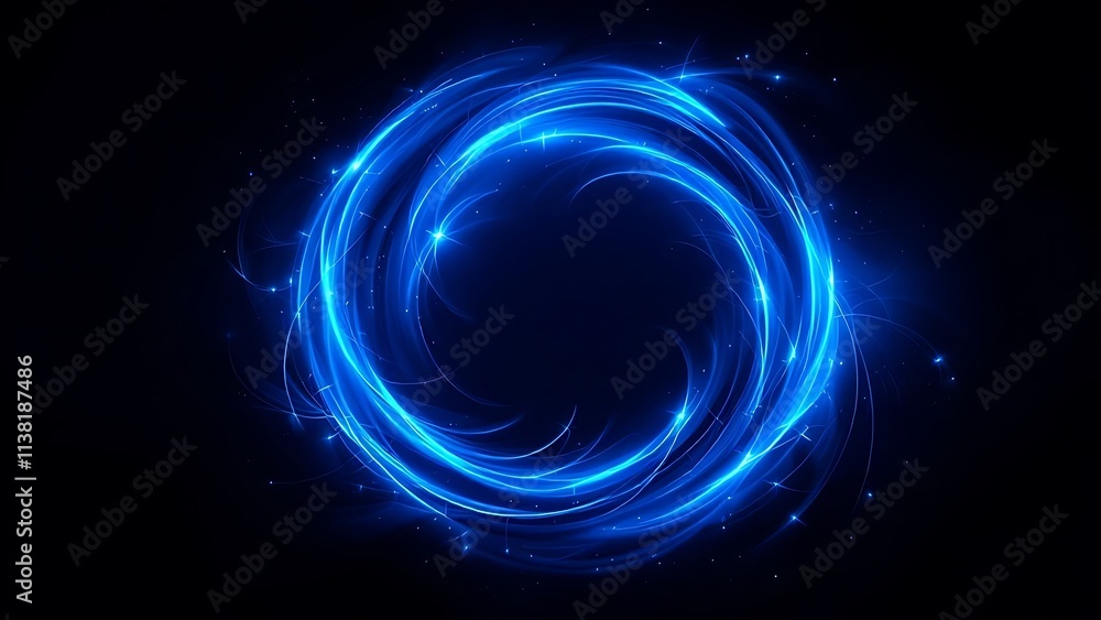 Poster swirl of neon. blue line light effect with a curve. luminous swirling background with abstract ring 