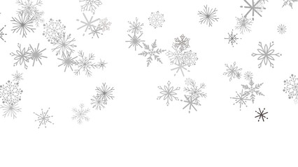 Silver Snowflakes Falling on White Background