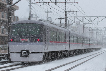 Obraz premium 季節外れの大雪に挑む西武10000系電車レッドアロー号_2020/3/29撮影