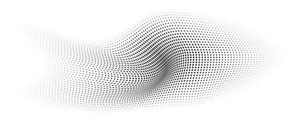 Flowing Dot Wave halftone gradient pattern on transparent background	