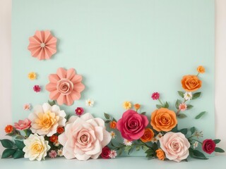 Obraz premium Vibrant backdrop made of colorful paper roses, elegant, design