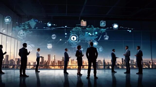 Dynamic business environment showcasing the concept of business agility, with symbols representing company transformation towards higher efficiency, 4k Wallpaper Background Animation Video