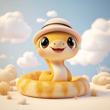 3Drendering C4D cartoon-style version cute snake wearing ultramix balanced