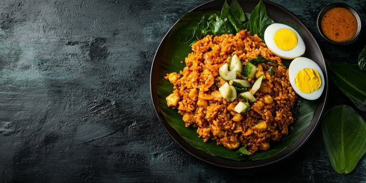 A street food stall with a plate of Sri Lankan kottu roti garnished with eggs