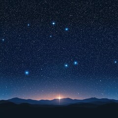 Fototapeta premium Starry Night Sky Over Mountain Range Sunrise