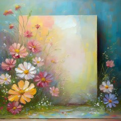 Ready to use social media post fantasy lovely romantic frames painting, surrounded by colorful beautiful flowers