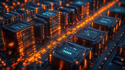 Obraz premium Cyberpunk Cityscape: Futuristic Digital Metropolis