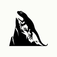 Black and white isolated silhouette of lizard