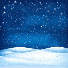 Winter Night Snowscape with Sparkling Stars