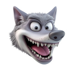 3D Funny illustration wolf cartoon style, isolated on a transparent background