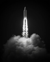 Book Cover Design, Rocket Taking Off Silhouette Against Dark Background