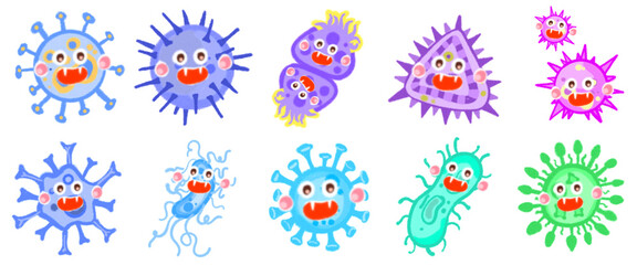 Creative Virus and Bacteria Cartoon Illustrations: Visual Elements for Science Communication, Medicine, and Academic Studies