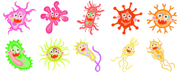 Creative Virus and Bacteria Cartoon Illustrations: Visual Elements for Science Communication, Medicine, and Academic Studies