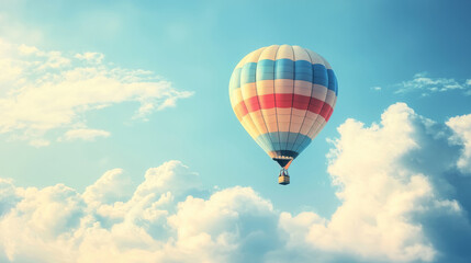 Fototapeta premium Colorful hot air balloon soaring among fluffy white clouds
