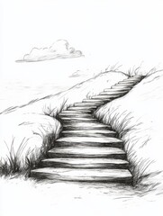 Book Cover Design, Pathway of Steps Leading Upward in Bold Drawing