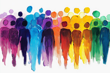 Obraz premium Zero Discrimination Day banner card design. Colored silhouettes of people made with brushstrokes of paint