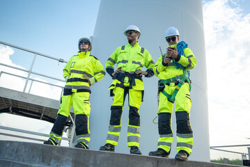 electric engineer or technician employed for inspection, maintenance, and repair of wind turbines for clean, sustainable energy and green ecological power concepts.alternative renewable wind energy .