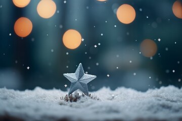 A dazzling star shining brightly amidst a blur of soft bokeh lights creating a dreamy atmosphere