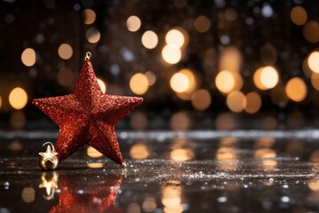 Bright red star illuminated beautifully by exquisite bokeh effects in a soft, dreamy background