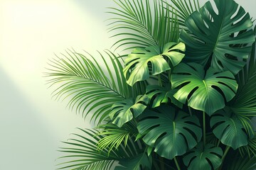 Lush Tropical Plants Against a Light Beige Background