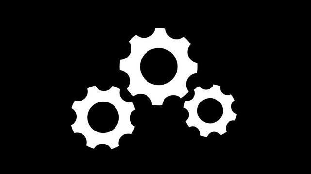 Gears are rotation, pinion, gearwheel and gearing, graphic animation. Alpha channel. White. Transparent background motion design. 4K resolution