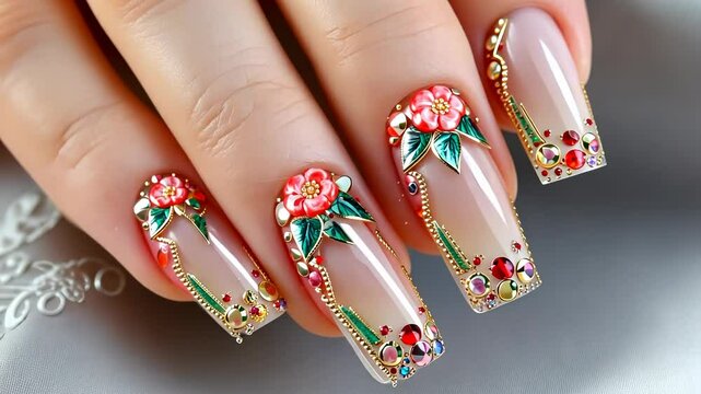 Design refinement - presenting the finesse of nail art through creative details, modern trends, stylish expressions, blending craftsmanship with elegance for captivating, polished appearance.