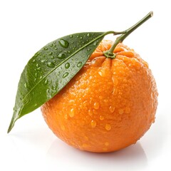 orange fruit with leaf isolated on white background	