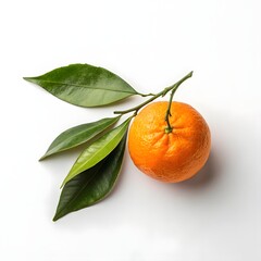 orange fruit with leaf isolated on white background	