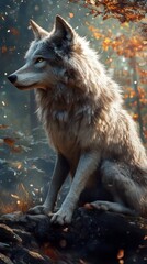 Fototapeta premium Amazing wolf wallpaper. wolf wallpaper. Ultra realistic. Photorealistic hypermaximalist hyper realistic fine detail