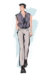 Fashion man. Sketch of a fashion man in a stylish clothes on a white background. Sale concept. Street style