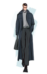 Fashion man. Sketch of a fashion man in a stylish clothes on a white background. Sale concept. Street style