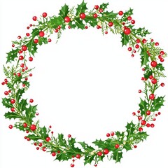 Fototapeta premium Festive Holly Berry Christmas Wreath Design