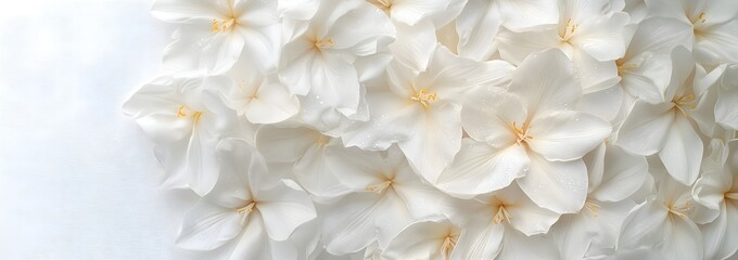 White jasmine flowers close-up, horizontal, ideal for spa services, wedding decor, spiritual ceremonies and wellness promotions