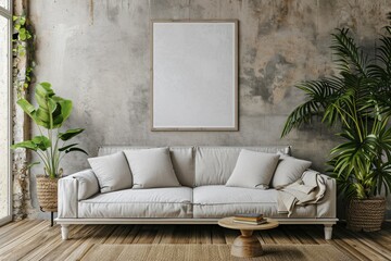 Scandinavian Style Interior Design Mockup with Wall Art and Modern Furniture