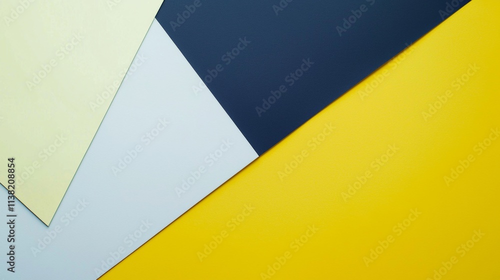Poster geometric color-block background showcasing intersecting sheets of yellow, blue, light blue, and dar