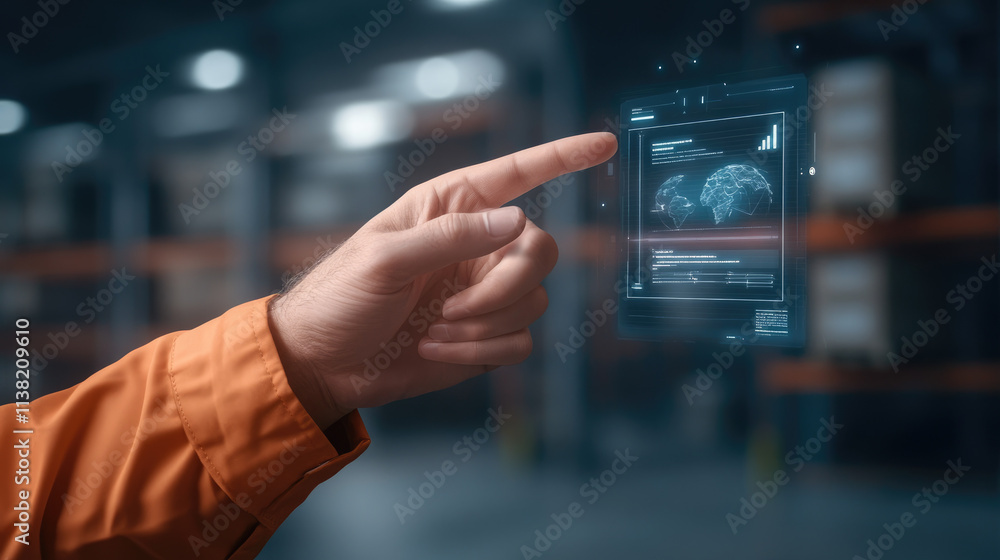 Poster smart logistics hub, advanced augmented reality interface for efficient warehouse management with tr
