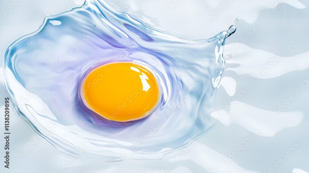 Poster intriguing image showcasing an egg yolk gently floating on a dynamic splash of water, creating a cap