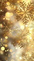 Golden snowflakes gracefully falling against a backdrop of shimmering lights, creating a warm and inviting christmas atmosphere filled with festive cheer and holiday magic