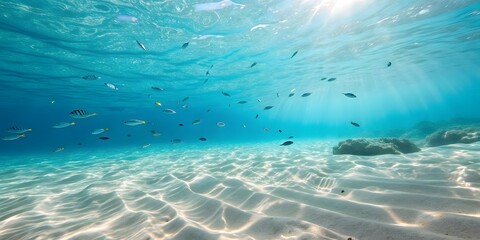 Fototapeta premium undersea in light blue sea with sand water with